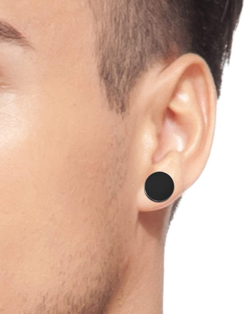JewelryWe Férfi Fülbevaló Kerek Rozsdamentes Acél Fekete 3-14mm