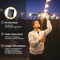 JEYMORKEY 30m LED kültéri fényfüzér távirányítóval, vízálló dimmelhető kerti világítás 8