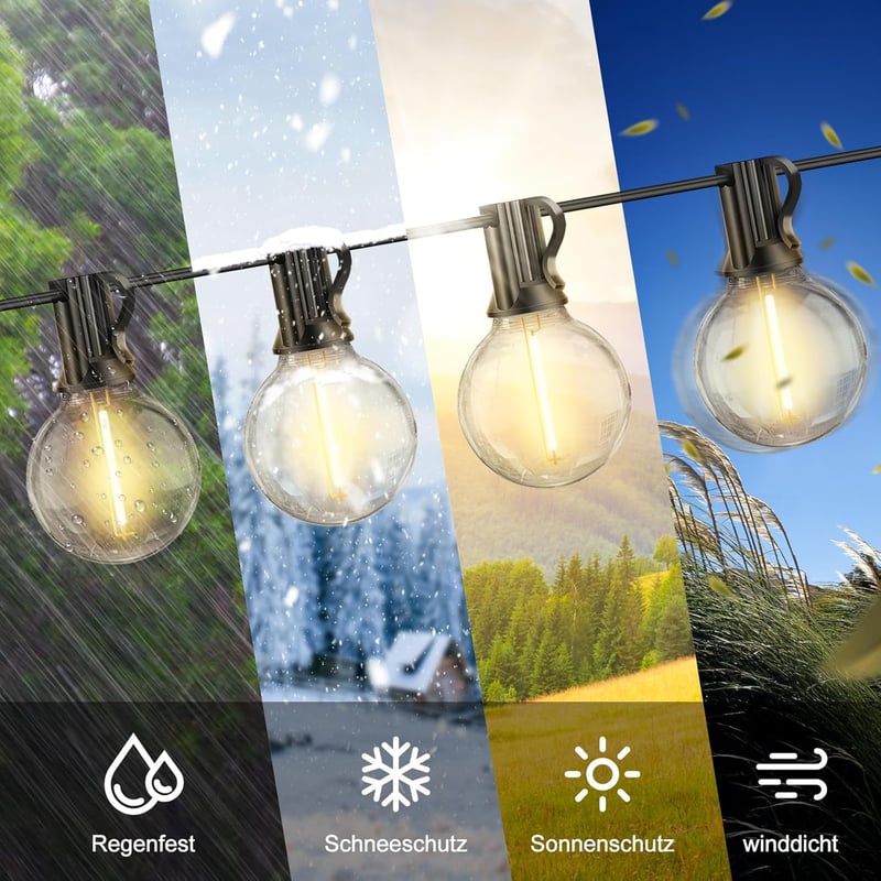 JEYMORKEY 30m LED kültéri fényfüzér távirányítóval, vízálló dimmelhető kerti világítás