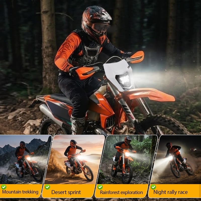 JFG RACING Universal LED Motoros Fényszóró - Fehér, Enduro, Motocross, Dirt Bike