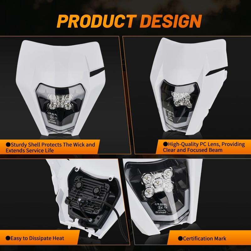 JFG RACING Universal LED Motoros Fényszóró - Fehér, Enduro, Motocross, Dirt Bike