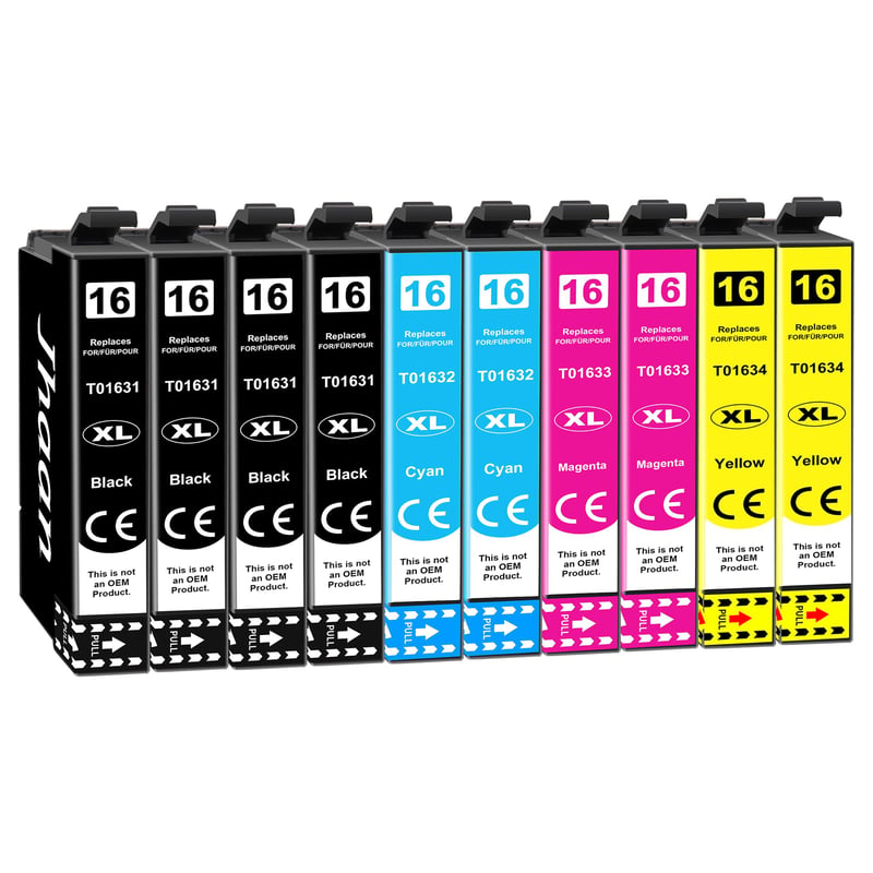 Jhaan 16XL Atramentové kazety pre tlačiareň Epson WF-2760, 10 ks, Kompatibilná náplň Epson 16 XL