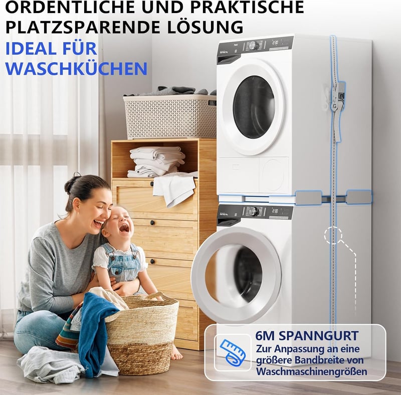 JHCHU Mosógép Szárítógép Egymásra Helyezés Kit 45-68cm Állítható Fehér