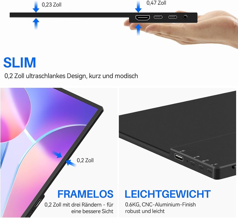 Jhcztrk 14 Inch Touchscreen Hordozható Monitor 1200P FHD IPS HDR Ultraslim 