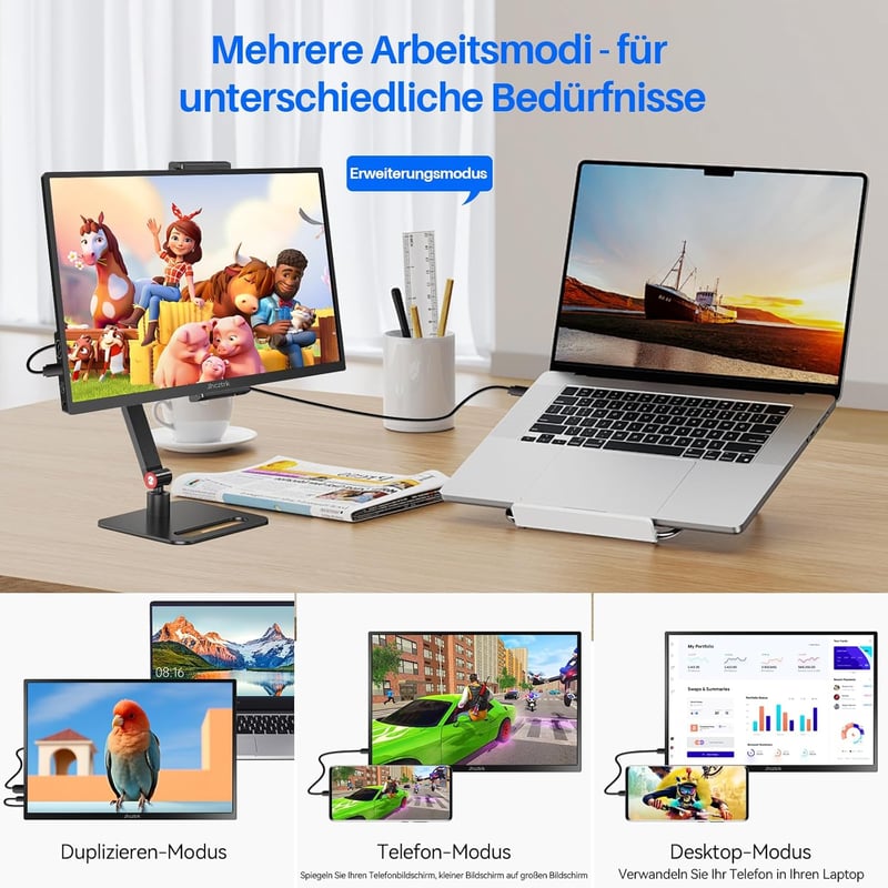 Jhcztrk 14 Inch Touchscreen Hordozható Monitor 1200P FHD IPS HDR Ultraslim 