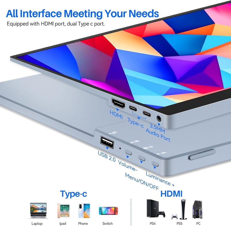 Jhcztrk 15.6" hordozható monitor Full HD 1920x1080 USB-C laptop PC Mac PS5 állvánnyal