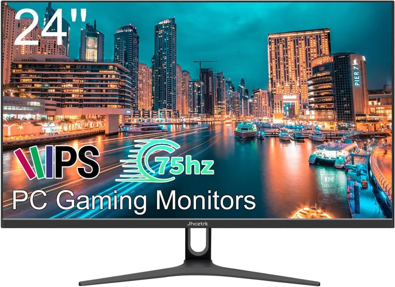Jhcztrk 24 hüvelykes Full HD IPS PC gaming monitor 75Hz HDMI VGA bezelless LED, VESA fali rögzítés kompatibilis