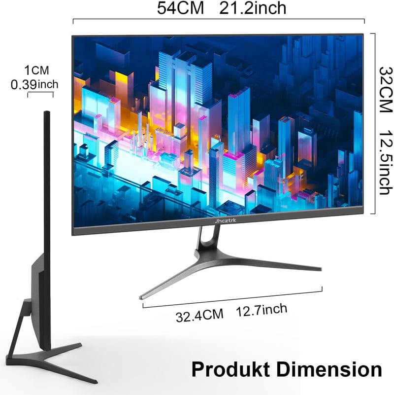 Jhcztrk 24 hüvelykes Full HD IPS PC gaming monitor 75Hz HDMI VGA bezelless LED, VESA fali rögzítés kompatibilis