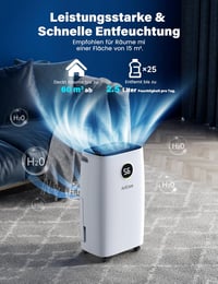 JHS 12L/nap Elektromos Párátlanító LED Kijelzővel, 3 Üzemmóddal, 2,5L Tartállyal - Penész és Nedvesség Ellen, 108m³ Helyiségekhez, Pincékhez 4