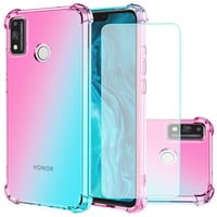 Husă Jhxtech pentru Honor 9X Lite 6,5" cu folie de protecție din sticlă securizată (2 buc.) - Husă de protecție subțire din TPU, rezistentă la șocuri, degrade transparent roz/verde 1