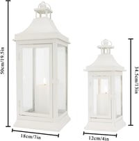 JHY DESIGN 2 darab fehér fém vintage függős gyertyás lámpás torony 50 cm és 33 cm kültéri beltéri kert terasz esküvő 2