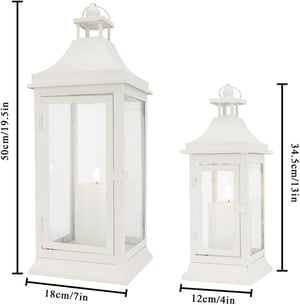 JHY DESIGN vintage viseći metalni fenjer za svijeće, 50 cm i 33 cm, 2 komada - bijeli