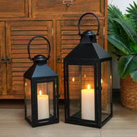 JHY DESIGN Fekete Fém Lámpás Szett - 44,5 cm és 24 cm Magas Vintage Stílusú Dekorációs Lámpások Beltéri és Kültéri Használatra, Esküvőkre, R 3