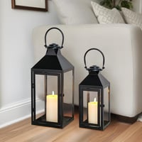 JHY DESIGN Fekete Fém Lámpás Szett - 44,5 cm és 24 cm Magas Vintage Stílusú Dekorációs Lámpások Beltéri és Kültéri Használatra, Esküvőkre, R 6