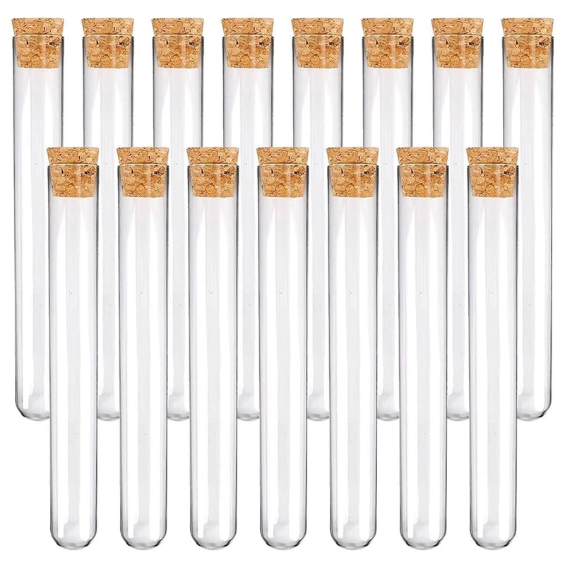 JIADEXIN 15 ks priehľadných skúmaviek so zátkou, plastové, 16x150 mm (16 ml), na DIY projekty, do laboratória, na domáce použitie a party dekorácie