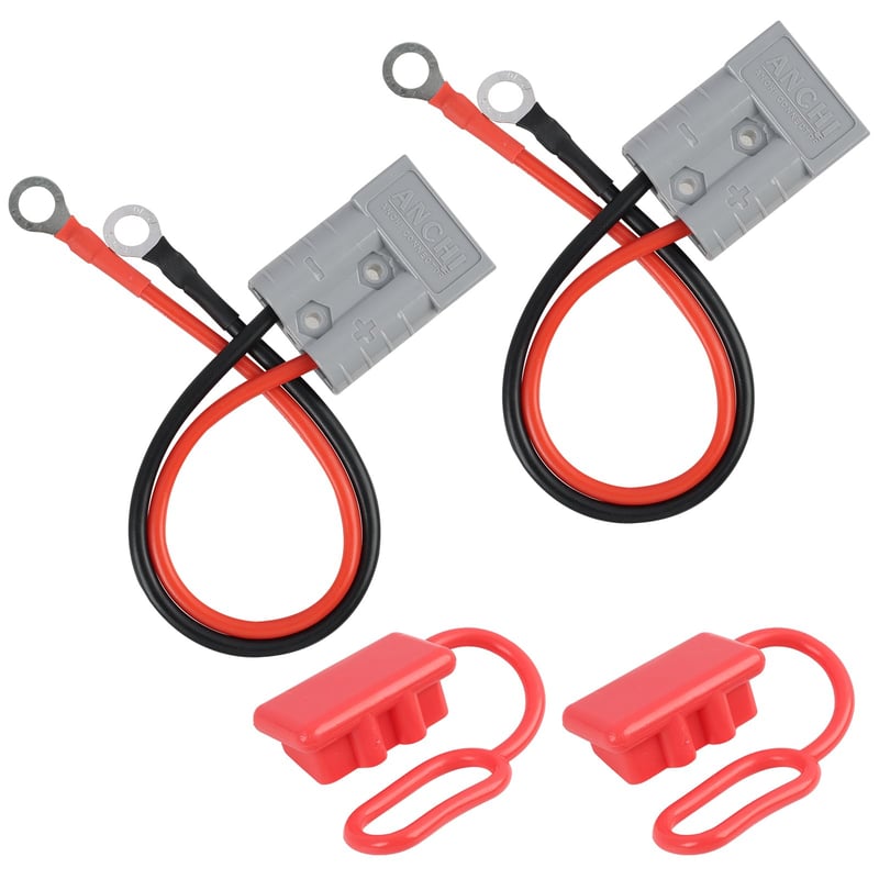 Konektor JiaHeHe Anderson 50A 600V s 30 cm káblom 10AWG, 2 ks konektor na batériu s ochranným krytom na pripojenie nabíjačky