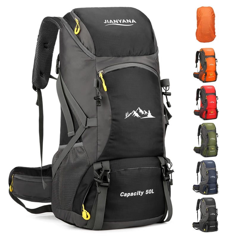 Turistický batoh Jianyana 50 l s pláštenkou, nepremokavý trekingový batoh pre mužov a ženy na turistiku, kempovanie, horolezectvo a cestovanie