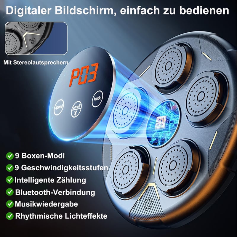 JIAQINGDA LED Zenés Boxzsák Fali Boxozógép Bluetooth Kesztyűvel 9 Sebességgel