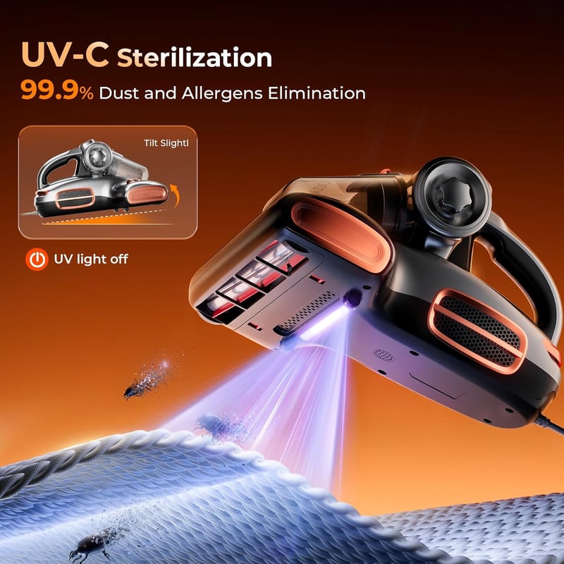 JIGOO T600 Ágymatrac Porszívó UV-C Fénnyel, 15Kpa Szívóerő, 700W Dupla Tartály