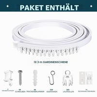 JIHXYER Ohýbateľná stropná garniža 3 m, biela, PVC, nehrdzavejúca oceľ a kov, na balkónové okná, sprchové závesy a do karavanov 2