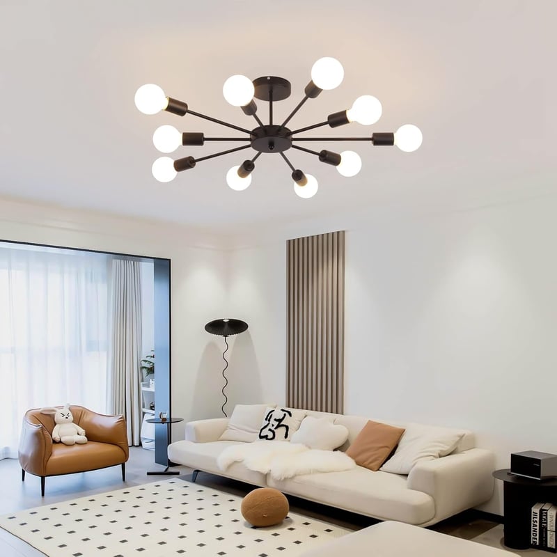 JIINOO 10 ágú csillár fekete modern ipari vintage függőlámpa E27