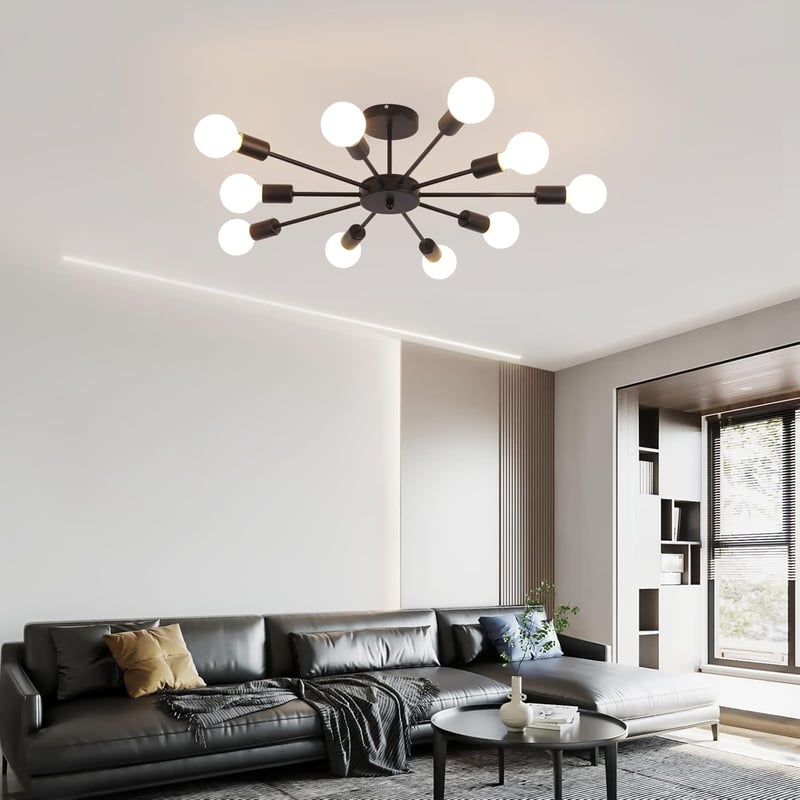 JIINOO 10 ágú csillár fekete modern ipari vintage függőlámpa E27