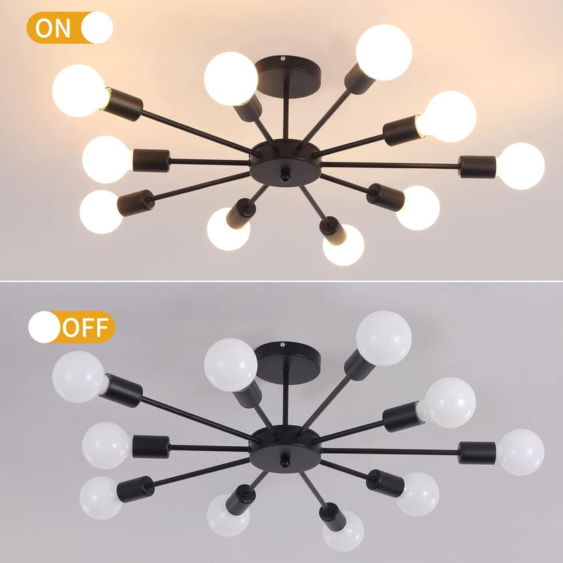 JIINOO 10 ágú csillár fekete modern ipari vintage függőlámpa E27