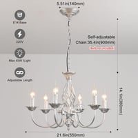 JIINOO ezüst vintage csillár 6 ágú, magasságállítható függőlámpa konyha és nappali 4