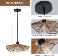 JIINOO Rattan Függőlámpa Bambusz Kézzel Szőtt Modern Lámpatest 41cm Hálószoba Nappali Étkező - 41 cm, Brown 3
