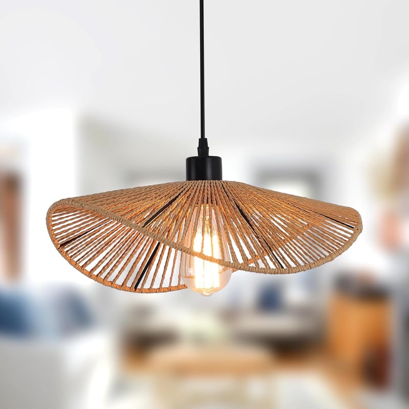 JIINOO Rattan Függőlámpa Bambusz Kézzel Szőtt Modern Lámpatest 41cm Hálószoba Nappali Étkező - 41 cm, Brown