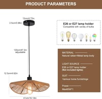 JIINOO Rattan Függőlámpa Bambusz Kézzel Szőtt Modern Lámpatest 41cm Hálószoba Nappali Étkező - 41 cm, Brown 2