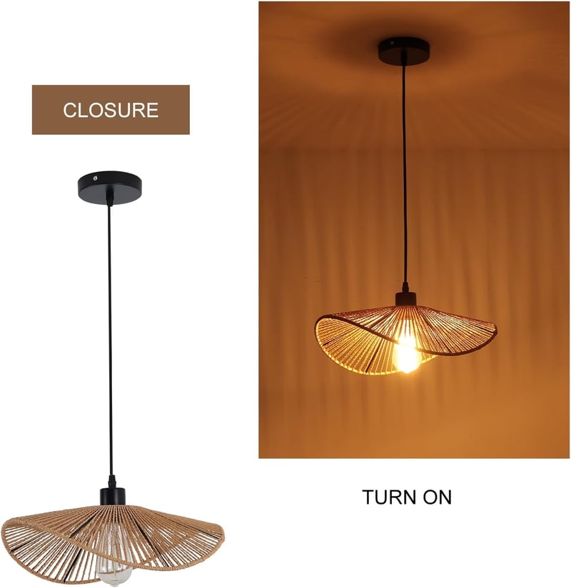 JIINOO Rattan Függőlámpa Bambusz Kézzel Szőtt Modern Lámpatest 41cm Hálószoba Nappali Étkező - 41 cm, Brown