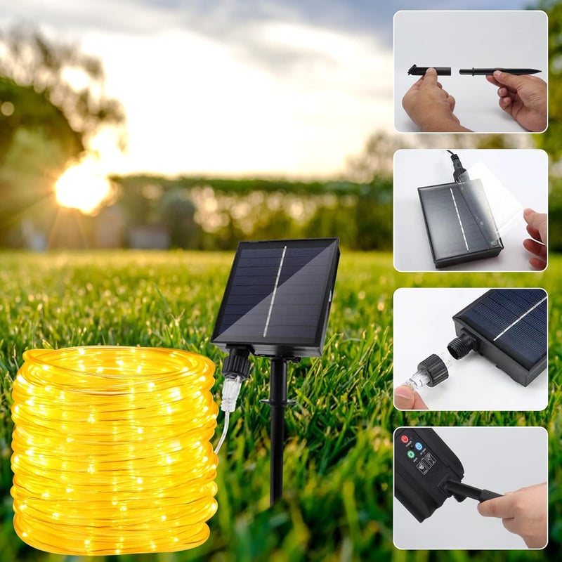 JIMACRO 22m Napelemes LED Kültéri Fényfüzér 200 LED IP65 Vízálló