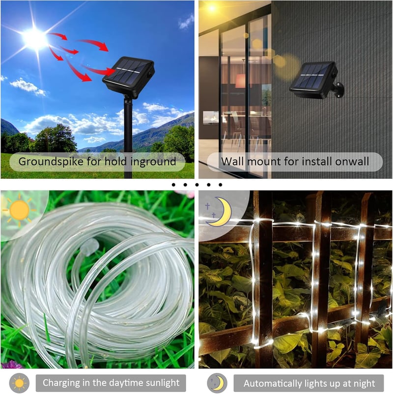 JIMACRO Napelemes LED Kültéri Fényfüzér 12m 100 LED IP65 Vízálló