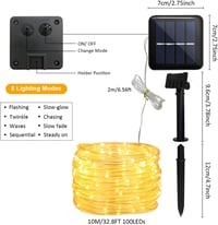 JIMACRO Napelemes LED Kültéri Fényfüzér 12m 100 LED IP65 Vízálló 3