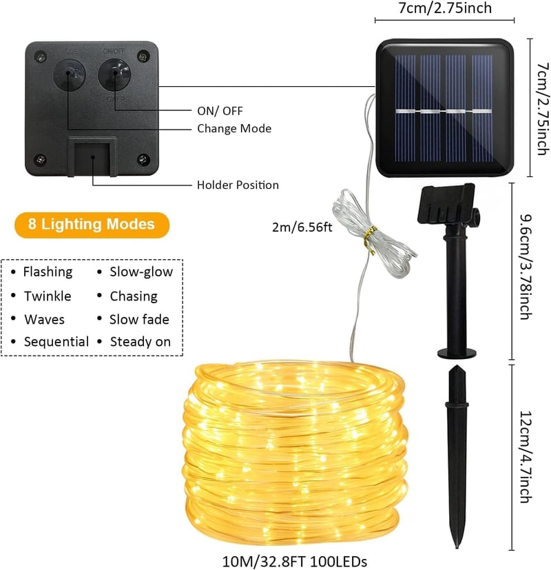 JIMACRO Napelemes LED Kültéri Fényfüzér 12m 100 LED IP65 Vízálló