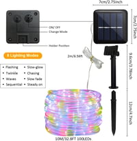 JIMACRO Napelemes LED Kültéri Fényfüzér 12m 100 LED IP65 Vízálló 3