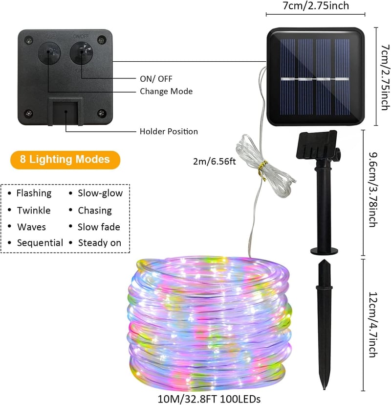 JIMACRO Napelemes LED Kültéri Fényfüzér 12m 100 LED IP65 Vízálló