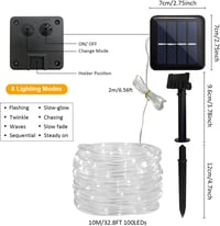 JIMACRO Napelemes LED Kültéri Fényfüzér 12m 100 LED IP65 Vízálló 3