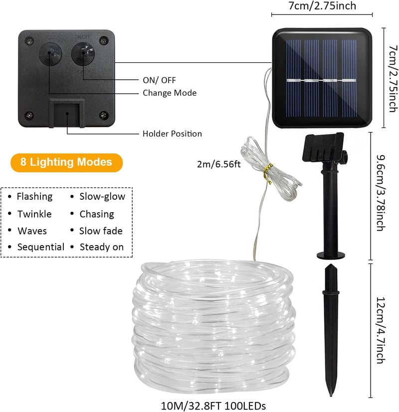 JIMACRO Napelemes LED Kültéri Fényfüzér 12m 100 LED IP65 Vízálló