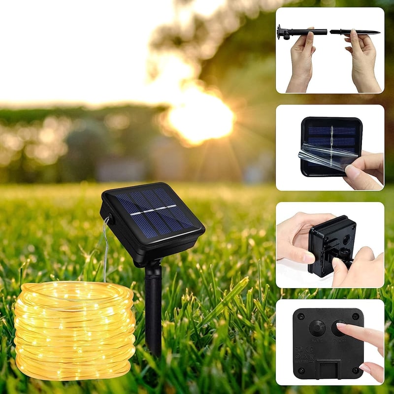 JIMACRO Napelemes LED Kültéri Fényfüzér 12m 100 LED IP65 Vízálló