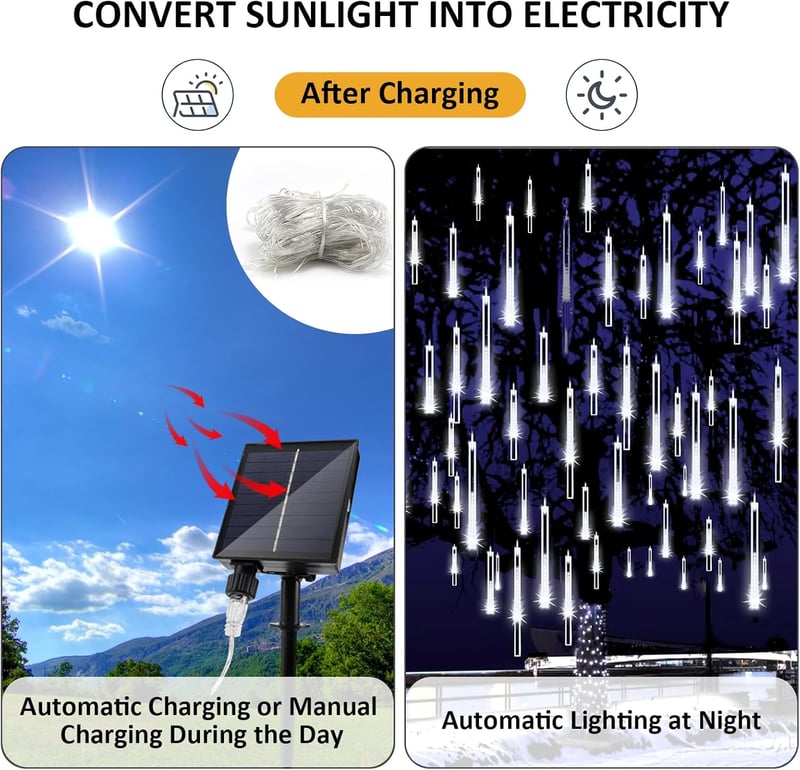 JIMACRO Napelemes Meteor Csőfények 30cm 10LED Kültéri Vízálló