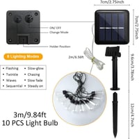 Ghirlandă luminoasă solară cu LED JIMACRO, pentru exterior, 3 m, 8 moduri de iluminare, impermeabilă - alb cald 3