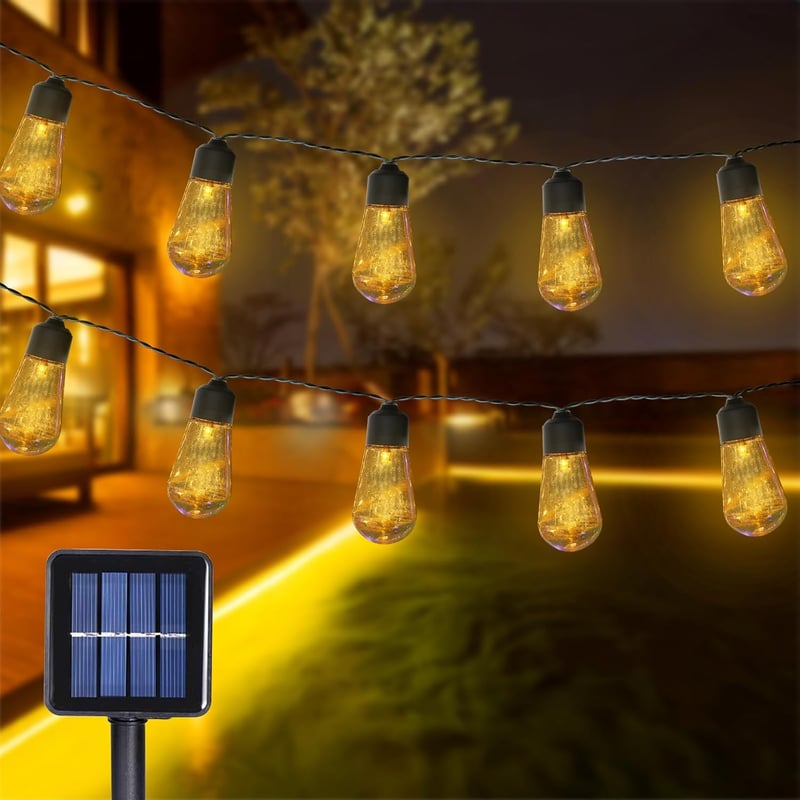 Ghirlandă luminoasă solară cu LED JIMACRO, pentru exterior, 3 m, 8 moduri de iluminare, impermeabilă - alb cald