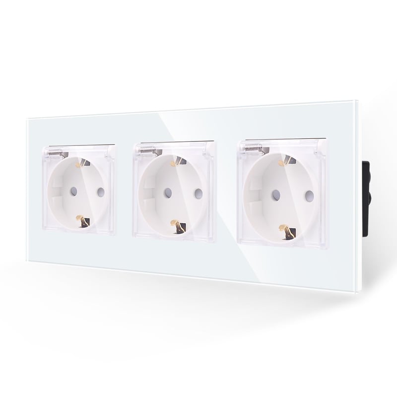 JIMEIDA 3-násobná sklenená zásuvka s vodotesným krytom 228x86 mm, 16A, 250V - čierna