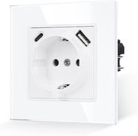 JIMEIDA Fehér Faliszokla USB-C és USB Porttal, 16A 2.1A Gyorstöltés, 86mm Beépíthető - 1 socket A+C, White 1