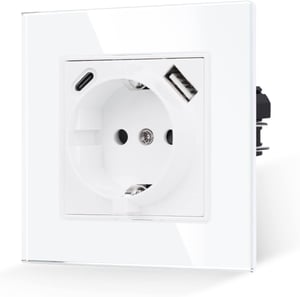 JIMEIDA zidna utičnica s USB-A i USB-C priključkom, 16A, 86 mm, ugradbena - bijela