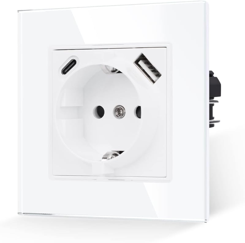 JIMEIDA Fehér Faliszokla USB-C és USB Porttal, 16A 2.1A Gyorstöltés, 86mm Beépíthető - 1 socket A+C, White