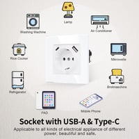 JIMEIDA Fehér Faliszokla USB-C és USB Porttal, 16A 2.1A Gyorstöltés, 86mm Beépíthető - 1 socket A+C, White 7