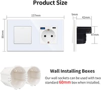JIMEIDA Fehér Villanykapcsoló USB Aljzattal, USB-A és Type-C Porttal, 3.1A, Üveglappal - 1-Fach, 1-Weg, USB Steckdose, White 6